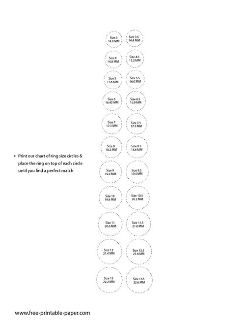 printable ring sizer with half sizes